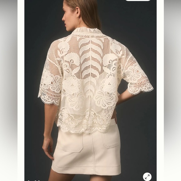 Farm Rio Short-Sleeve Guipure Lace Button down Top Size XL - Picture 2 of 10